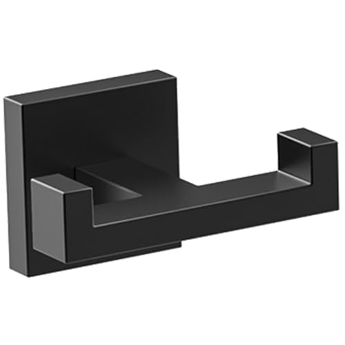 BOZWELL Double Towel Hooks for Bathroom Matte Black Wall Mount，Simple Modern Square Style Coat Robe Hook，Stainless Steel Heavy Duty Door Hanger for Bathroom Bedroom Kitchen Hotel Pool 1502-B-1 - color: Matte Black, size: 1 Double Hook