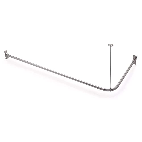 Naiture Stainless Steel 48" x 36" Corner Shower Curtain Rod, Brushed Nickel | Includes 36" Ceiling Support and Mounting Hardware, Cut to Fit, Permanent Wall Mount, L Shape Seamless Rod When Connected - color: Brushed Nickel, size: 48'' x 36''
