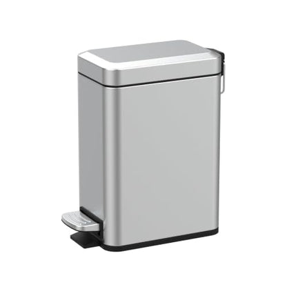 Sineng Bathroom Trash Can with Lid Soft Close, 1.6 Gallon Stainless Steel Small Pedal Garbage Can with Removable Inner Bucket, Waste Bin for Kitchen Bedroom, Compact Toilet Trash bin - color: stainless steel