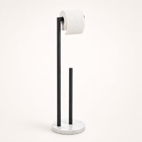 Marble Toilet Paper Holder Stand -Matte Black, Freestanding with Storage, Floor Stand, Silver Toilet Roll Holder, Standing Paper Towel Holder - color: Matte Black