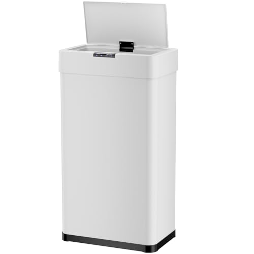 Sensor Trash Can, Touchless Motion Sensor Trash Bin | Smart Automatic Garbage Can with Soft-Close Lid, Bag Retainer Ring and Display Light, for Kitchen, Office (White, 21.1 Gal) - color: White, size: 21.1 Gal