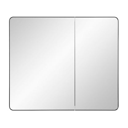 Black Bathroom Medicine Cabinet with Round Corner Framed Door and Beveled Edge Mirror 22 x 20 inch, Recessed or Surface Mount, with Adjustable Glass Shelves - size: 22 x 20 inch