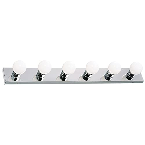 Design House Vanity Lights, 6 Linear Lights, Dimmable, Horizontal or Vertical Use, Uses (6) 60W Bulbs, For Bathroom/Makeup Vanity, Polished Chrome, 36.0 in. L x 4.33 in. H x 2.0 in. D, 500942 | Dimmable, Wall Mount, Contemporary/Modern, Steel, Lighting, 5