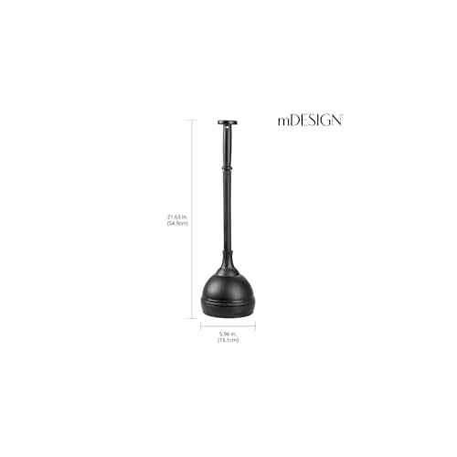 mDesign Plastic Toilet Plunger with Lift & Lock Cover Set, Compact Discreet Freestanding Storage Caddy Holder for Bathroom, Powder Room, Modern Design - Heavy Duty - Hyde Collection, Black - color: Black