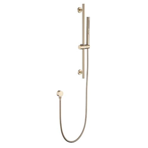 Shower Slide Bar with Handheld Sprayer 2 Modes Handle Shower 59" SUS304 Stainless Steel Hose Shower Height and Angle Adjustable Wall Mounted Bathroom Shower System Remodel Hardware Brushed Gold - color: Brushed Gold-Round
