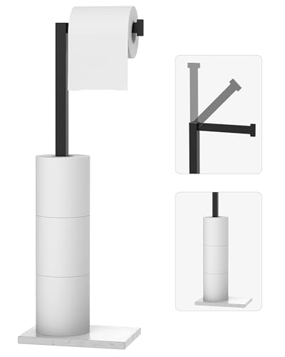 Free Standing Toilet Paper Holder Stand Matte Black Tissue Roll Holder | SUS 304 Stainless Steel Rustproof 22 Inch Rotating Bathroom Toilet Paper Stand for 4 Rolls with Marble Base by HOMEMYSTIQUE - color: Matte Black