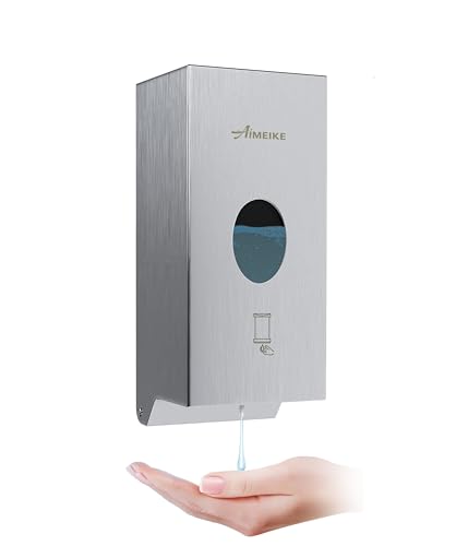 Commercial Automatic Wall-Mount Soap Dispenser, Stainless Steel | Touchless 800 mL dispenser with stainless steel exterior, oval window and keyed lock; requires 6 AA batteries, not included. - color: 2001 Silver