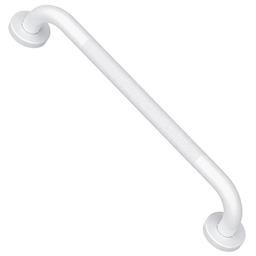 White Safety Bar 20 Inch, Shower Grab Bar for Senior | Anti-Slip Knurled Grip, 1.25" Diameter, Stainless Steel Bathroom Handrail for Elderly, Handicap Support Bars, Wall Mounted - color: White, size: 20 Inch