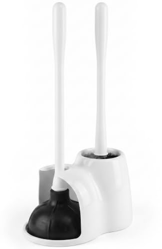 2 in 1 Toilet Plunger and Brush Set White, 9.3×6.3×15.2 in | Toilet Brush and Plunger Set White with Stiff Bristles, Strong Vacuum Suction and Holder, Easy to Place and Simple to Store - color: White With Plunger