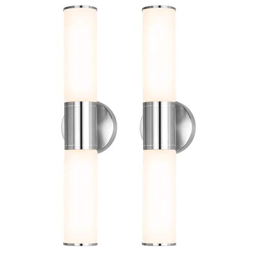 2-Light Bathroom Vanity Lighting Fixture, Brushed Nickel Wall Sconce with Opal White Glass, E26 Stocket Indoor Wall Lamp, Modern Mirror Light. 2 Pack - color: White Glass-Silver, size: 2 Count (Pack of 1)