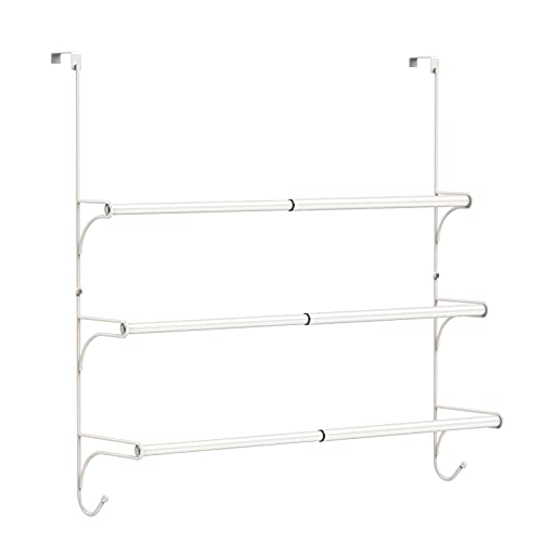 AULEDIO Adjustable Over The Door Triple Towel Rack with Hooks,White - color: White