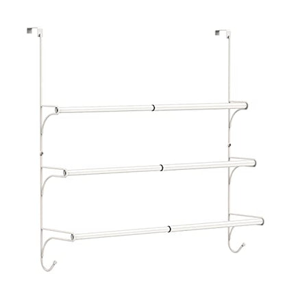 AULEDIO Adjustable Over The Door Triple Towel Rack with Hooks,White - color: White