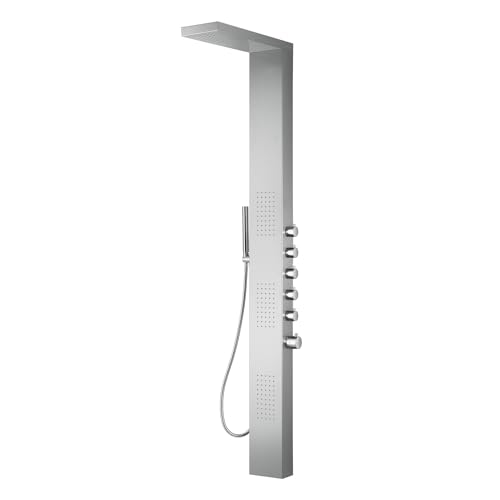 Blue Ocean 65” Stainless Steel SPS8852 Thermostatic Shower Panel Column System with Rainfall Shower Head, Body Nozzles, and Handheld Shower Head, Shower Tower - style: 65 inch Stainless Steel
