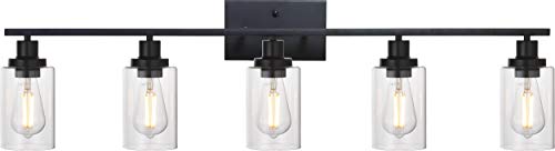 MELUCEE 40 Inches Length 5-Light Bathroom Vanity Light Fixtures Black | Industrial Wall Sconce Lighting with Clear Glass Shade for Living Room Bedroom Hallway Kitchen (Patent No.: US D963914 S) - color: Black, size: 5-Light