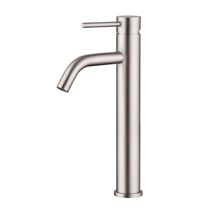 SUMERAIN Brushed Nickel Tall Bathroom Vessel Sink Faucet | Single Handle, Single Hole, 304 Stainless Steel, Water-Saving, with Faucet Supply Lines, Easy DIY Install - color: Brushed Nickel, size: Vessel Sink faucet
