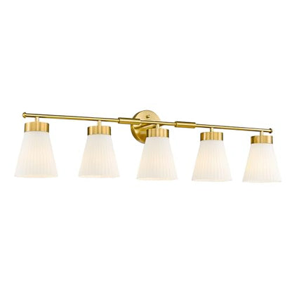 Bathroom Light Fixture, HWH 5-Light Bathroom Vanity Light Brushed Gold Vanity Lighting Over Mirror, Modern Vanity Lights with Frosted White Striped Glass, 5HZG97B-5W BG - color: Brushed Gold, size: 5-Light