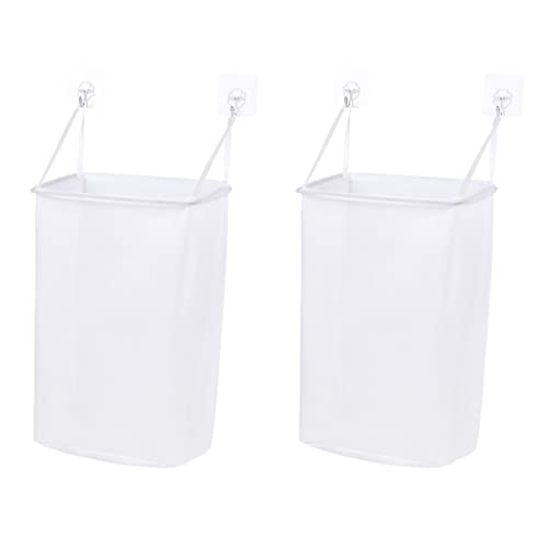 2 Pack Mesh Hanging Laundry Hamper Bag Over The Door Closet Organizer Hanging Clothes Basket Folding Door Hooks with Handles White laundry bag