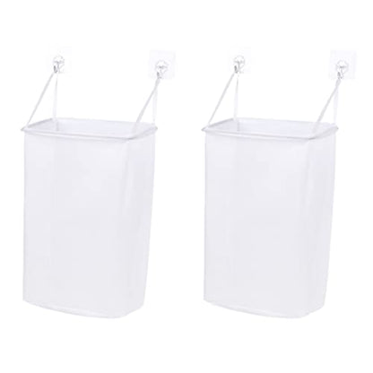 2 Pack Mesh Hanging Laundry Hamper Bag Over The Door Closet Organizer Hanging Clothes Basket Folding Door Hooks with Handles White laundry bag