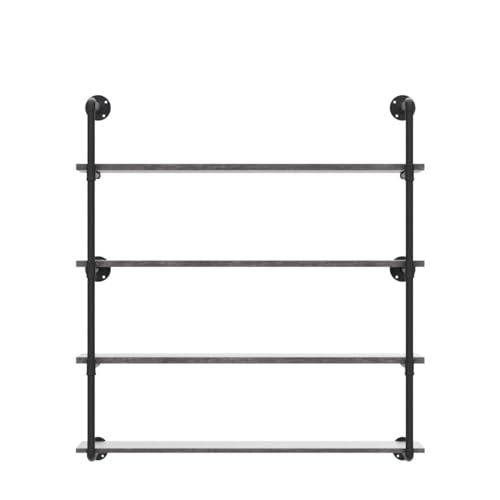 Industrial Pipe Shelves With Wood Planks,Rustic Pipe Shelving Wall Shelf | Metal Pipe Solid Pine Wood,Easy to Assemble,Wooden Board Thickness 0.78 In,For Bar Farmhouse Kitchen Office Bathroom,Bedroom - color: 4-layer, size: 42in
