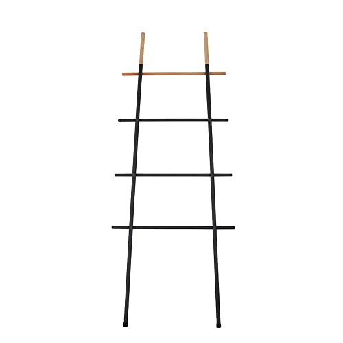 Freestanding Towel Ladder Rack, Space Saving, No-Scratch Wood, for Household Use (Black) - color: Black