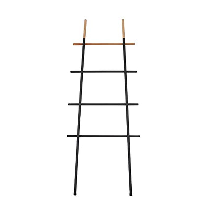 Freestanding Towel Ladder Rack, Space Saving, No-Scratch Wood, for Household Use (Black) - color: Black