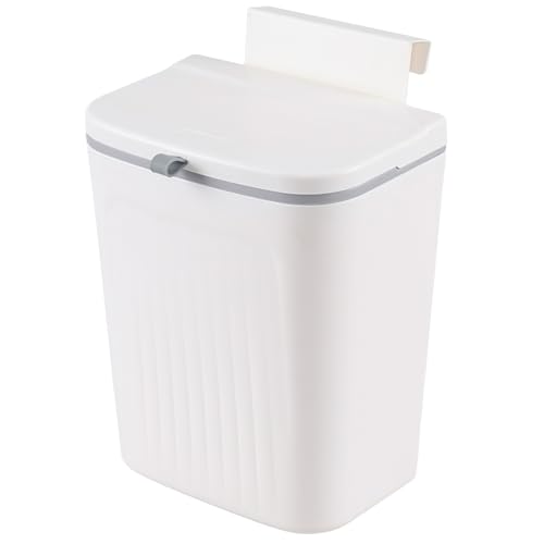 Xyskin 3.2 Gallon Hanging Trash Can with Lid, Kitchen Compost Bin | Wall Mounted Food Waste Bin, Counter Hanging Waste Bin, 12 L Space-Saving Design, White, Easy-Open Lid for Food Scraps