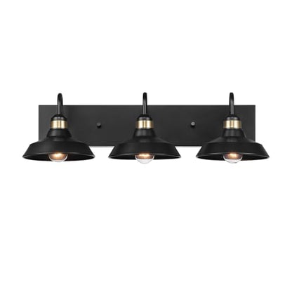 Globe Electric 63000199 24" 3-Light Vanity Light, Matte Black, Brass Accents, Exposed Bulb, Bathroom/Makeup Mirror, Wall Light - color: Cabernet