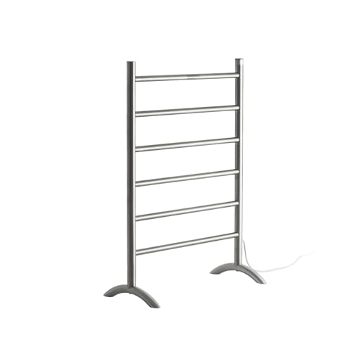 Freestanding Towel Warmer, Brushed Stainless Steel | Top One-Button Timer (2H/4H/Continuous), Rapid Heating, No Bending, Stainless Steel, Bathroom/Dressing Room。 - color: Brushed