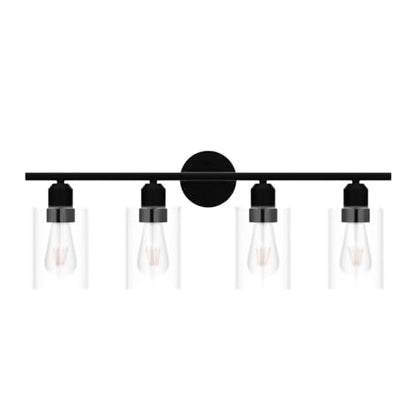 4 Light Bathroom Vanity Light Fixtures Black,Rustic Farmhouse Vanity Lighting Over Mirror Modern Industrial Lamp with Cylinder Glass Shade UL Certified - color: Matte Black, size: 4 Lights