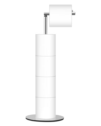 Toilet Paper Holder Stand, Free Standing Toilet Paper Roll Holder with Reserve, Modern Bathroom Toilet Paper Stand for 4 Rolls, Chrome, Housen Solutions