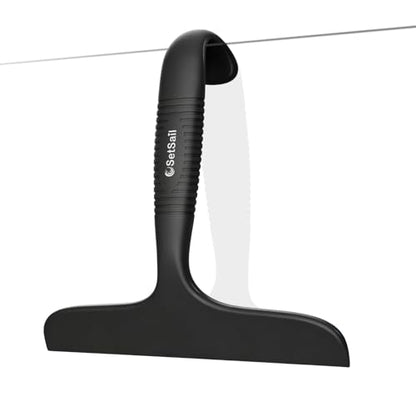SetSail Shower Squeegee for Glass Doors,One-piece All Silicone Squeegee | Streak-Free Bathroom Squeegee for Shower Glass Window Mirror Tile Wall, Built-in Hook, Ergonomic Grip, Black（9.5-inch）