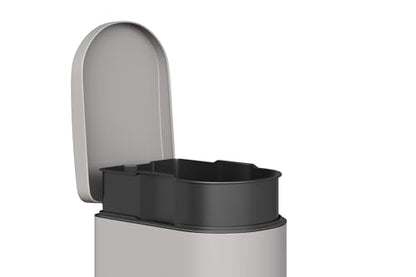 Garvee 2.6 gal / 10 L Metal Bathroom Trash Can with Lid, Slim Waterproof Garbage Can for Bedroom, Small Step-on Trash Bin with Inner Bucket, Rear Handle, Soft Close Lid, Grey - color: Grey, size: 2.6 Gallons