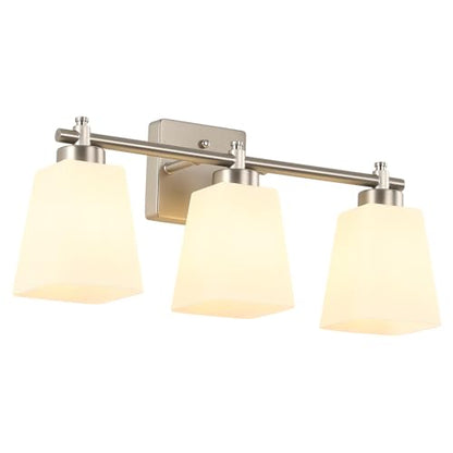 3-Light Modern Bathroom Vanity Light, Wall Sconce Over Mirror with Milky White Frosted Glass Shades, E26 Socket (Bulbs Not Included) - color: Brushed Nickel, size: 3-Light