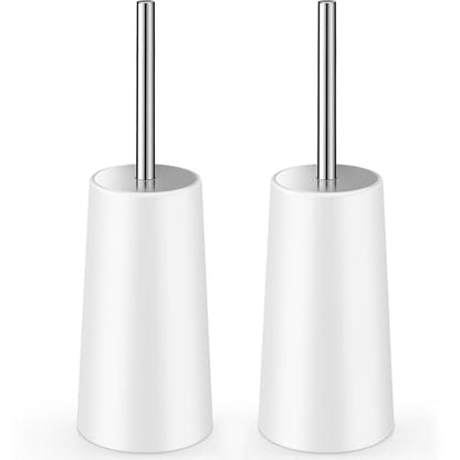 Toilet Brush and Holder, 2 Pack Toilet Brush with 304 Stainless Steel Long Handle, Toilet Bowl Brush for Bathroom Toilet-Ergonomic, Elegant,Durable (White) - color: White