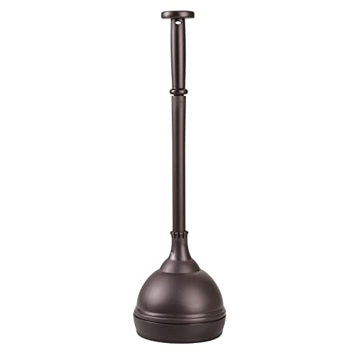 mDesign Plastic Toilet Plunger with Lift & Lock Cover Set, Compact Discreet Freestanding Storage Caddy Holder for Bathroom, Powder Room, Modern Design - Heavy Duty - Hyde Collection, Bronze - color: Bronze