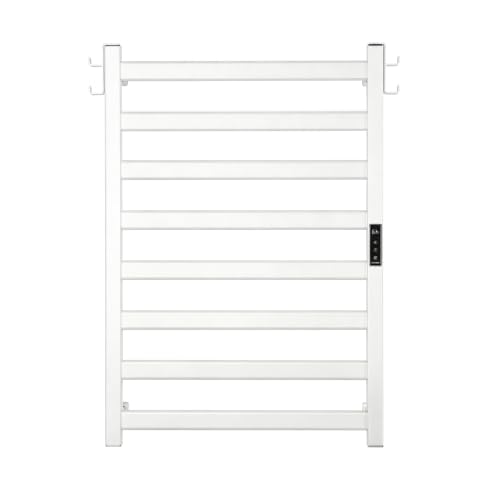 EA15 Series Towel Warmer, Heated Towel Rack, 8 Bar, White | Heated Towel Rack, Dual Hooks, Built-in Thermo Control and Timer, Memory Function, Work with Smart Plug - color: White, size: 8 Bar