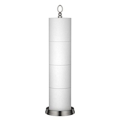 ROLABAM Heavy Weighted Toilet Paper Holder (with Reserve Function) Free Standing Toilet Paper Storage，Spare Toilet Paper Roll Holder Storage Stand for Bathroom Total Height 22.5" ，Brushed Nickel - color: Brushed Nickel