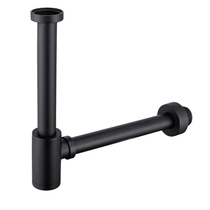 Contemporary Solid Brass Bottle P Trap Round 1 1/4 With 11.81 inch Slip Joint Extension Tube Basin Sink Waste Drain P Trap For Kit,Matte Black. - color: T03-Matte Black