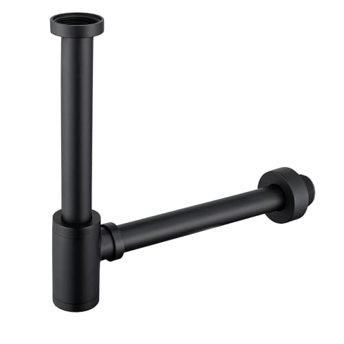 Contemporary Solid Brass Bottle P Trap Round 1 1/4 With 11.81 inch Slip Joint Extension Tube Basin Sink Waste Drain P Trap For Kit,Matte Black. - color: T03-Matte Black