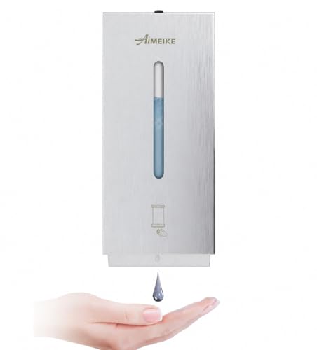 Commercial Automatic Wall-Mount Soap Dispenser, Stainless Steel | Touchless 800 mL commercial dispenser with stainless steel exterior, vertical window, keyed lock and 6 AA battery power. - color: 2003 Silver