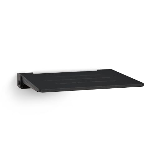 Seachrome 18 inch Silhouette Slimline Folding Wall Mount Shower Bench Seat, Matte Black Seat with Matte Black Frame - color: Matte Black Seat With Matte Black Frame