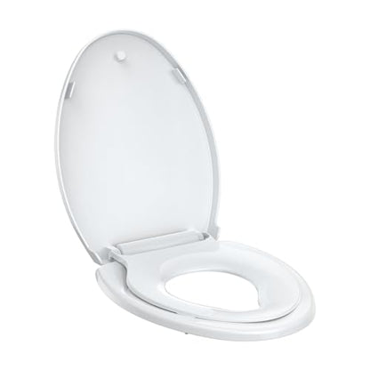 Elongated Toilet Seat 19 Inch with Soft Close Lid, Quick Release for Easy Cleaning, Closed Front Oval Design, Grip-Tight Bumpers, Quick Attach Hardware Included, Fits Most Elongated Toilets, White