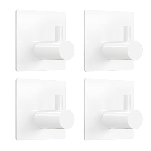 VIS'V Adhesive Towel Hooks, Shower Wall Stick on Hooks, White, 4 Pcs | Metal Material, Compact Design, Peel and Stick, 2 Extra Adhesive Strips, for Bathroom Kitchen Livingroom Office RV - color: White