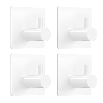 VIS'V Adhesive Towel Hooks, Shower Wall Stick on Hooks, White, 4 Pcs | Metal Material, Compact Design, Peel and Stick, 2 Extra Adhesive Strips, for Bathroom Kitchen Livingroom Office RV - color: White