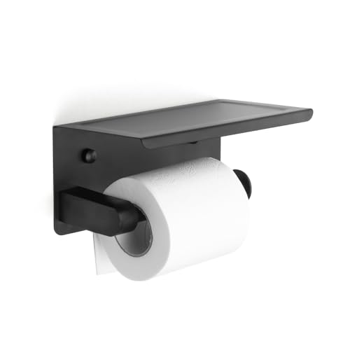 [SARIHOSY] Paper Holder with Shelf Toilet Paper Holder Wall Mount Stainless Steel Material Surface Waterproofing for Bathroom - color: Black