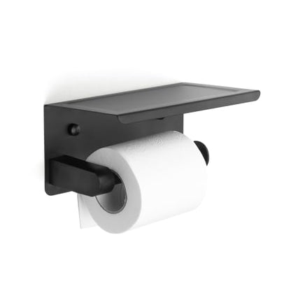 [SARIHOSY] Paper Holder with Shelf Toilet Paper Holder Wall Mount Stainless Steel Material Surface Waterproofing for Bathroom - color: Black