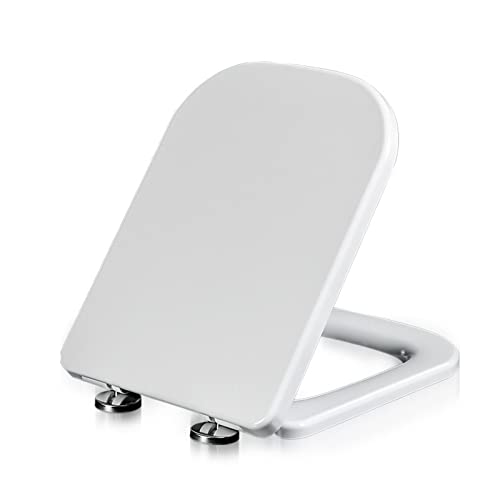 Square Toilet Seat, Soft Close Toilet Seat with Quick Release for Easy to Clean, Heavy Duty Toilet Seat Covers, Top Fix 360 Adjustable Hinges, White Toilet Lid Loo