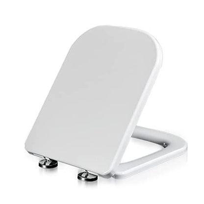Square Toilet Seat, Soft Close Toilet Seat with Quick Release for Easy to Clean, Heavy Duty Toilet Seat Covers, Top Fix 360 Adjustable Hinges, White Toilet Lid Loo
