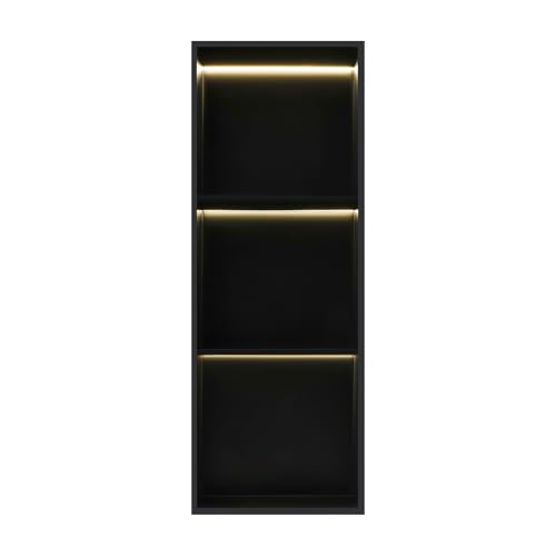 Stainless Steel Shower Niche with LED Light,12*36in Matte Black No Tile Needed Wall Vertical Niche,3-Tier Recessed Shower Shelf for Bathroom Storage Over Mount Installation (12*36in LED) - size: 12*36in LED