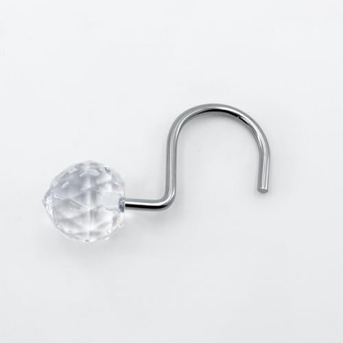 J&V TEXTILES Shower Curtain Hooks Rings, Rust Resistant Metal Double Glide Shower Hooks Rings for Bathroom Shower Rods Curtains, Set of 12 Hooks (Clear Sphere) - color: Clear Sphere